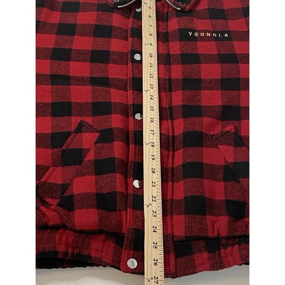YoungLA Kingpin Jacket Men’s S Red Buffalo Plaid Quilted Lining Full Zip Snap - Picture 12 of 16